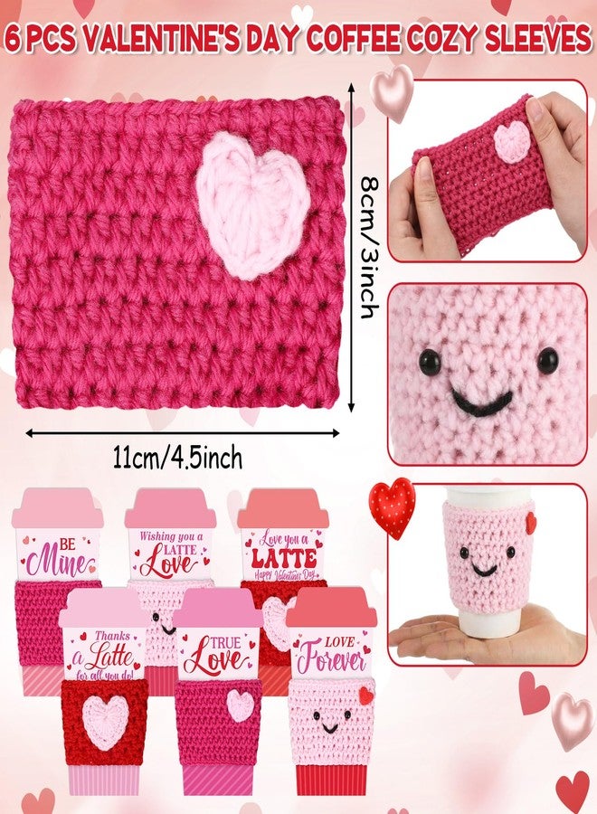 Potchen 6 Set Valentine's Day Gift Card Holders with Heart Crochet Coffee Cozy Sleeve Pink Valentines Coffee Cup Gift Card Sleeves for Appreciation Teacher Friends Colleague Staff Party Favors - Image 4